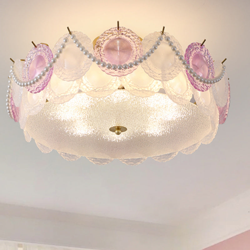 Contemporary Kids Room Ceiling Light Semi-Flush Mount Pearl Hardware Glass 5/8 Inch Modern Fixture for Bedroom, Playroom, Nursery, Stylish Lighting, Adjustable Height, Energy Efficient Design, Unique Decor, Light Up Kids Space