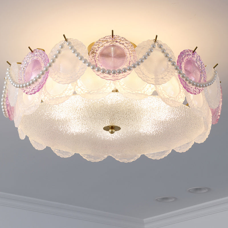 Contemporary Kids Room Ceiling Light Semi-Flush Mount Pearl Hardware Glass 5/8 Inch Modern Fixture for Bedroom, Playroom, Nursery, Stylish Lighting, Adjustable Height, Energy Efficient Design, Unique Decor, Light Up Kids Space