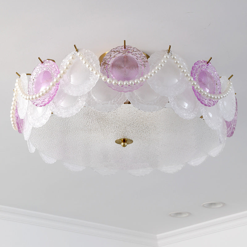 Contemporary Kids Room Ceiling Light Semi-Flush Mount Pearl Hardware Glass 5/8 Inch Modern Fixture for Bedroom, Playroom, Nursery, Stylish Lighting, Adjustable Height, Energy Efficient Design, Unique Decor, Light Up Kids Space