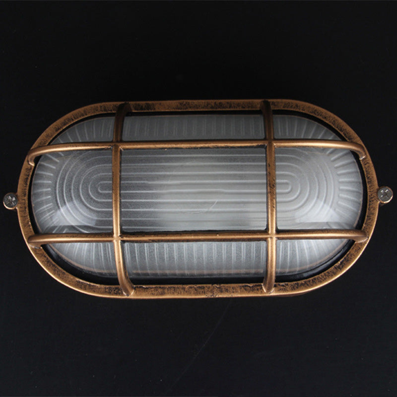 Vintage Waterproof Aluminum Frame Glass Shade Flush Mount Light - 1-Light Ceiling Fixture for Bathroom
