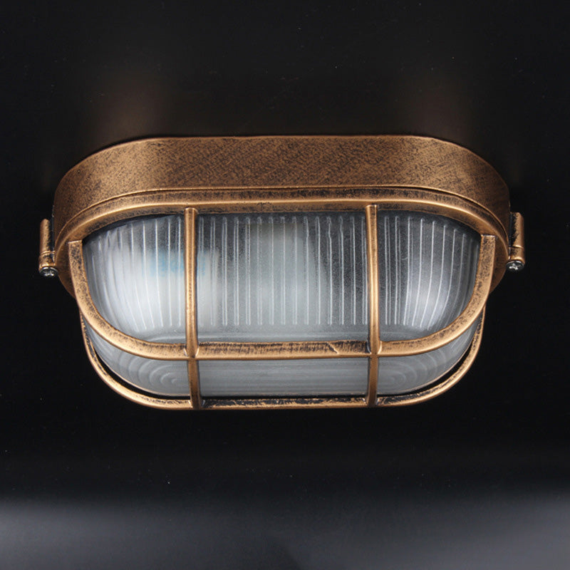 Vintage Waterproof Aluminum Frame Glass Shade Flush Mount Light - 1-Light Ceiling Fixture for Bathroom