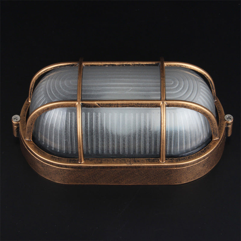 Vintage Waterproof Aluminum Frame Glass Shade Flush Mount Light - 1-Light Ceiling Fixture for Bathroom