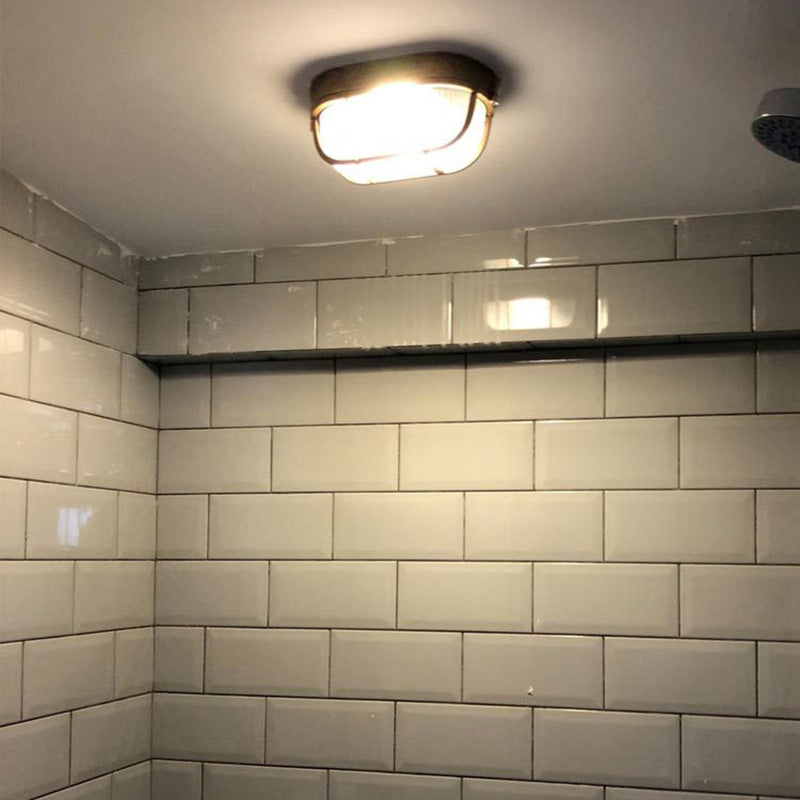 Vintage Waterproof Aluminum Frame Glass Shade Flush Mount Light - 1-Light Ceiling Fixture for Bathroom