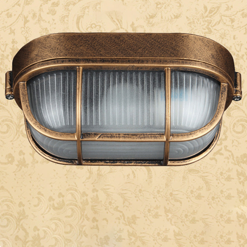 Vintage Waterproof Aluminum Frame Glass Shade Flush Mount Light - 1-Light Ceiling Fixture for Bathroom