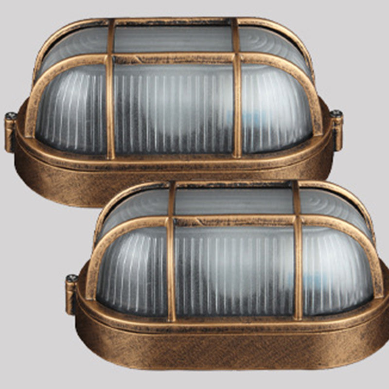 Vintage Waterproof Aluminum Frame Glass Shade Flush Mount Light - 1-Light Ceiling Fixture for Bathroom