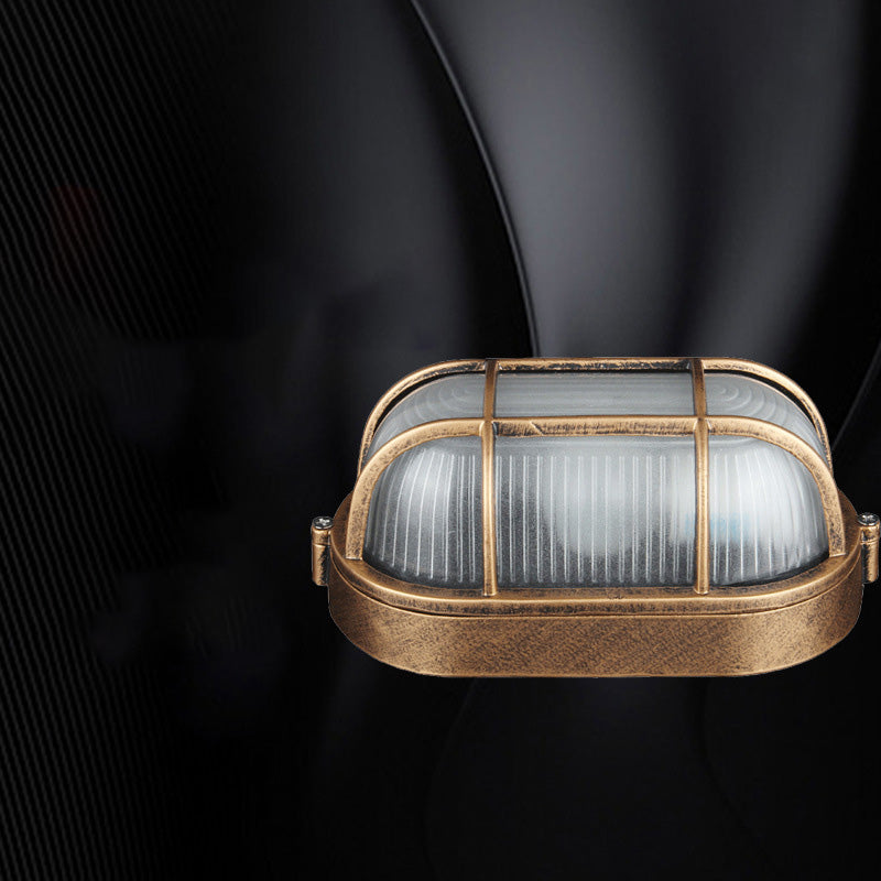 Vintage Waterproof Aluminum Frame Glass Shade Flush Mount Light - 1-Light Ceiling Fixture for Bathroom
