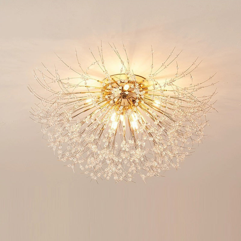 Contemporary Dandelion Iron Crystal Semi-Flush Mount Ceiling Light for Living Room - 4/5/6/8 Lights