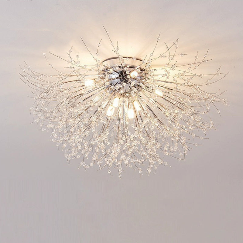 Contemporary Dandelion Iron Crystal Semi-Flush Mount Ceiling Light for Living Room - 4/5/6/8 Lights