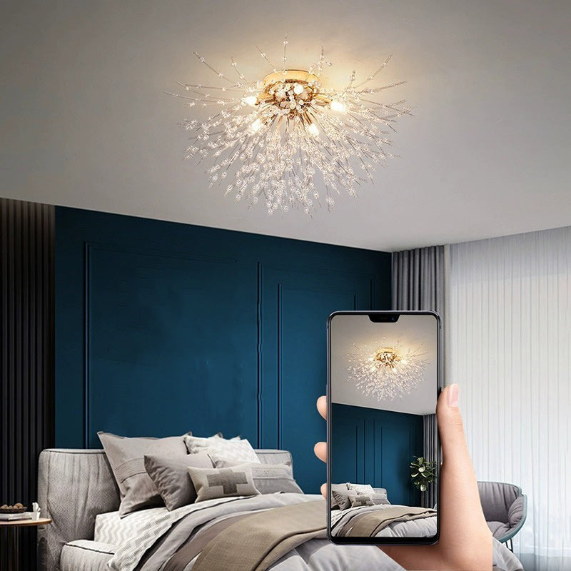 Contemporary Dandelion Iron Crystal Semi-Flush Mount Ceiling Light for Living Room - 4/5/6/8 Lights