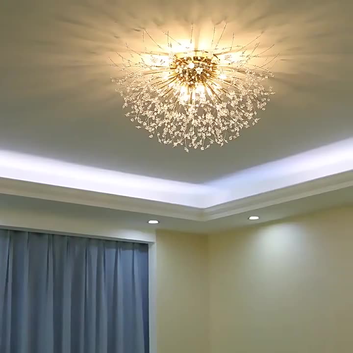 Contemporary Dandelion Iron Crystal Semi-Flush Mount Ceiling Light for Living Room - 4/5/6/8 Lights