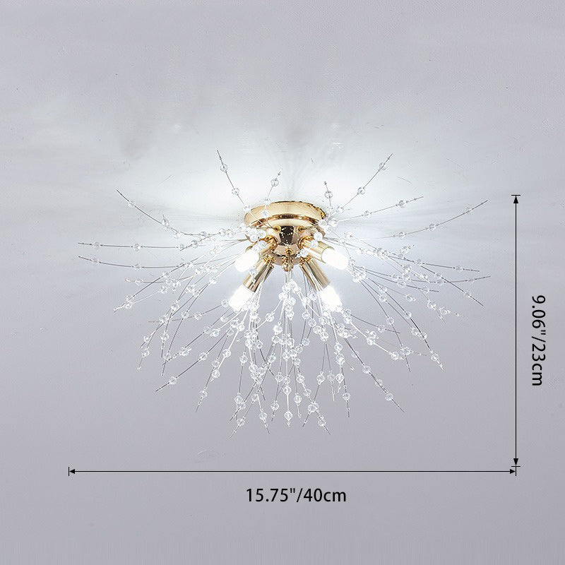 Contemporary Dandelion Iron Crystal Semi-Flush Mount Ceiling Light for Living Room - 4/5/6/8 Lights
