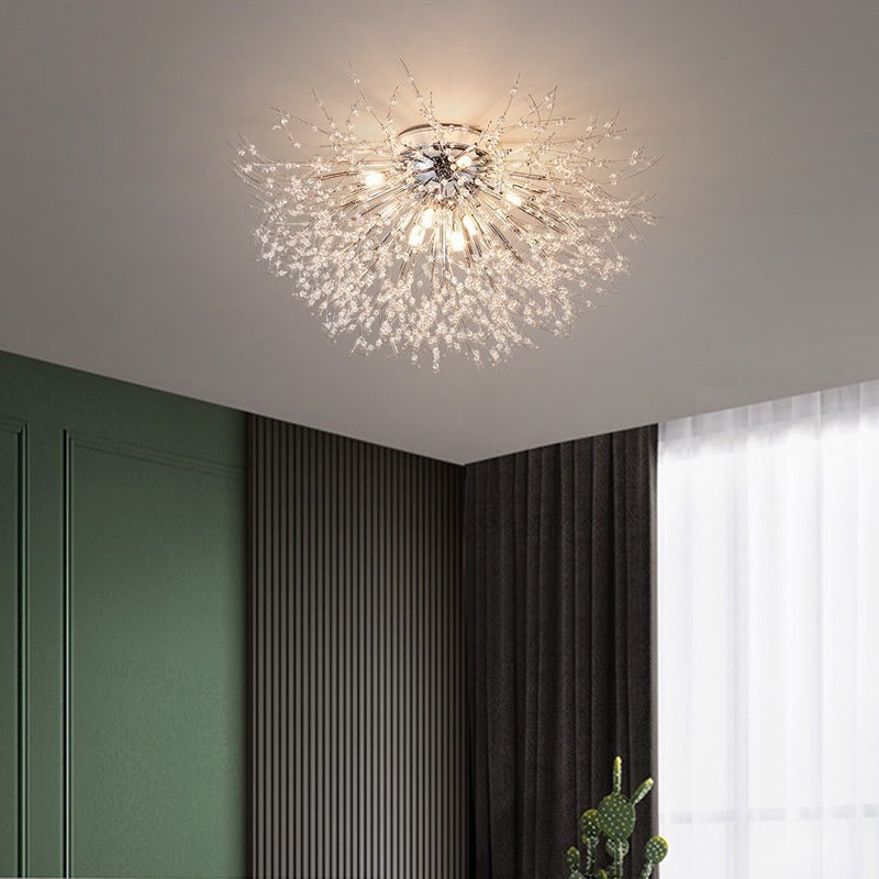 Contemporary Dandelion Iron Crystal Semi-Flush Mount Ceiling Light for Living Room - 4/5/6/8 Lights