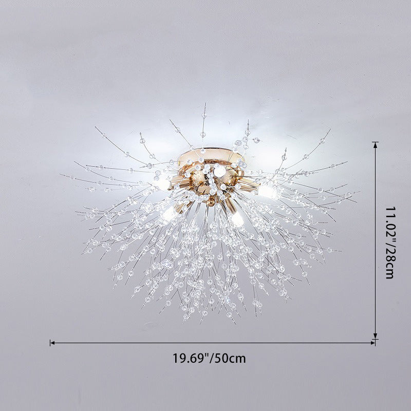 Contemporary Dandelion Iron Crystal Semi-Flush Mount Ceiling Light for Living Room - 4/5/6/8 Lights
