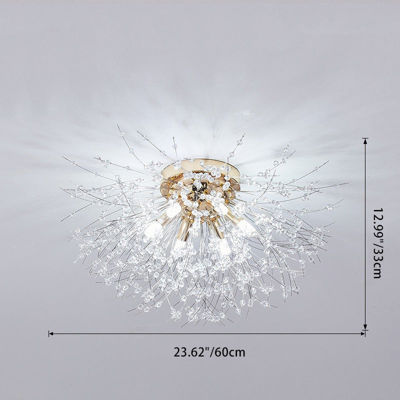 Contemporary Dandelion Iron Crystal Semi-Flush Mount Ceiling Light for Living Room - 4/5/6/8 Lights