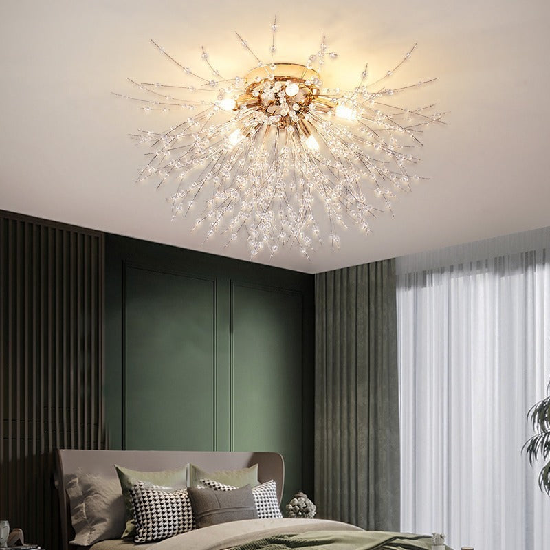 Contemporary Dandelion Iron Crystal Semi-Flush Mount Ceiling Light for Living Room - 4/5/6/8 Lights