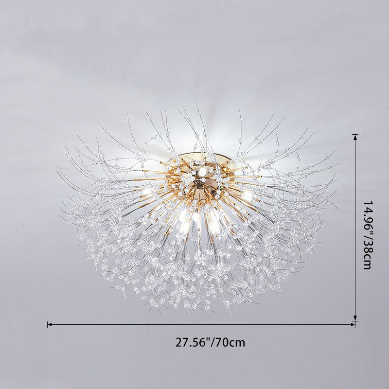Contemporary Dandelion Iron Crystal Semi-Flush Mount Ceiling Light for Living Room - 4/5/6/8 Lights