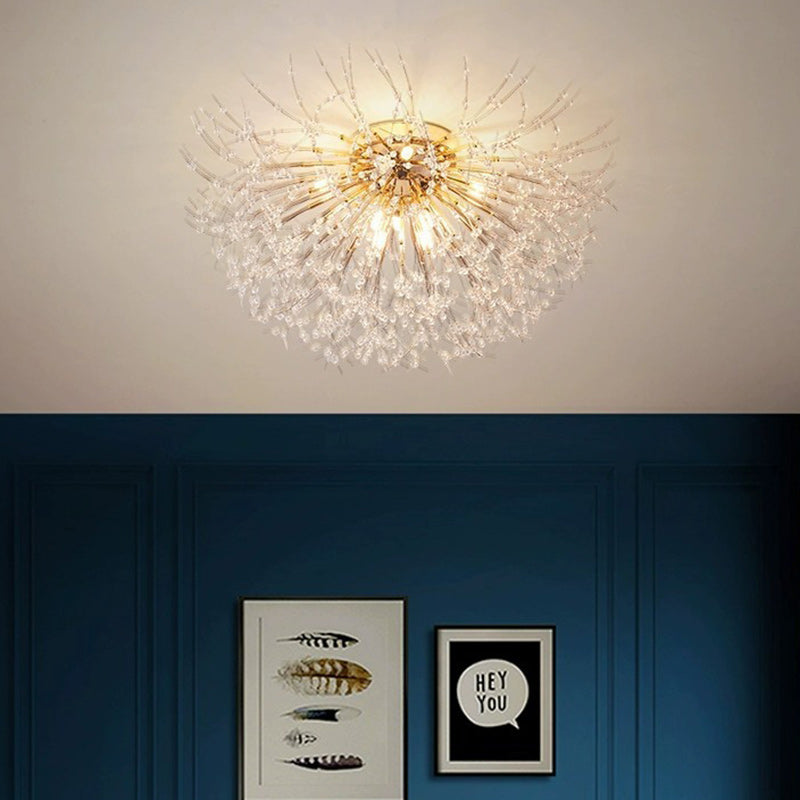 Contemporary Dandelion Iron Crystal Semi-Flush Mount Ceiling Light for Living Room - 4/5/6/8 Lights
