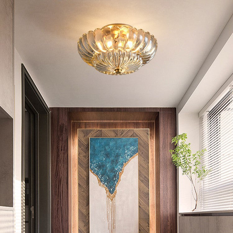 Modern Luxury Dome Glass 3-Light Semi-Flush Mount Ceiling Light for Hallway
