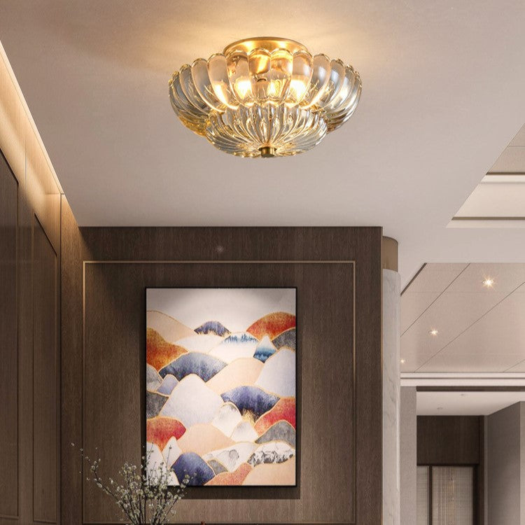 Modern Luxury Dome Glass 3-Light Semi-Flush Mount Ceiling Light for Hallway