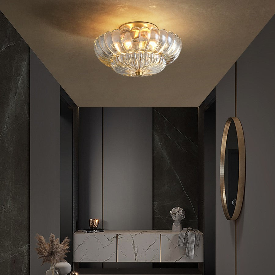 Modern Luxury Dome Glass 3-Light Semi-Flush Mount Ceiling Light for Hallway