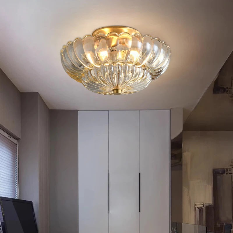 Modern Luxury Dome Glass 3-Light Semi-Flush Mount Ceiling Light for Hallway