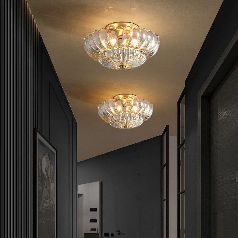 Modern Luxury Dome Glass 3-Light Semi-Flush Mount Ceiling Light for Hallway