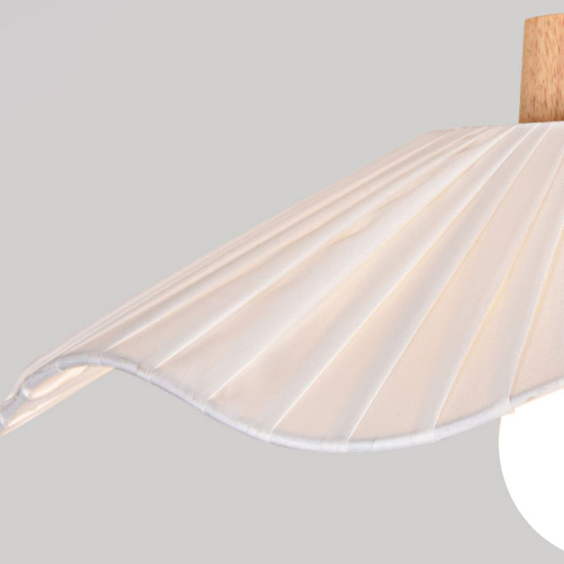 Modern Minimalist Round Flower Wooden Fabric Shade Semi-Flush Mount Light for Living Room