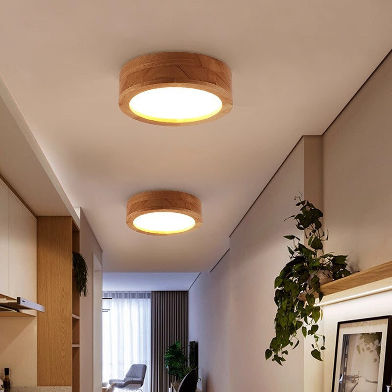 Modern Minimalist Round Wood Acrylic LED Ceiling Light Hallway Fixture