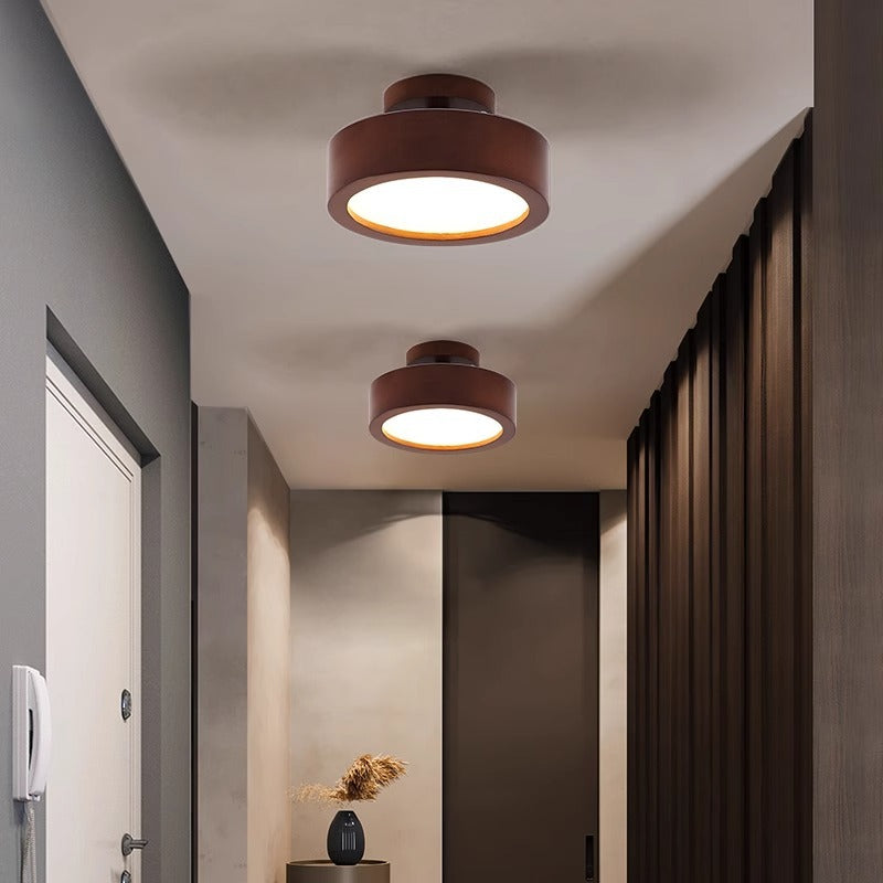 Modern Minimalist Round Wood Acrylic LED Ceiling Light Hallway Fixture