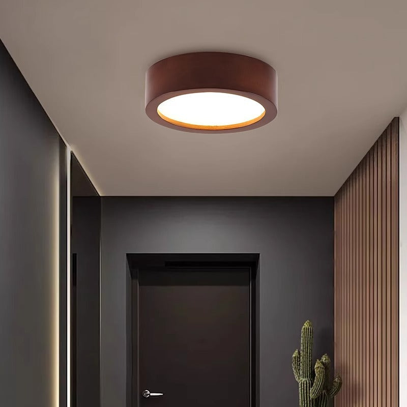 Modern Minimalist Round Wood Acrylic LED Ceiling Light Hallway Fixture