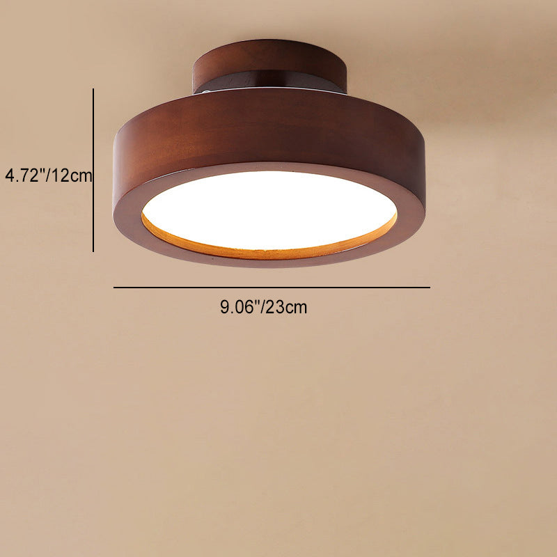 Modern Minimalist Round Wood Acrylic LED Ceiling Light Hallway Fixture