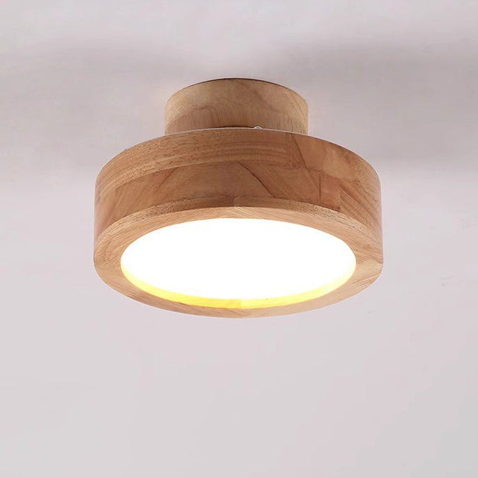 Modern Minimalist Round Wood Acrylic LED Ceiling Light Hallway Fixture