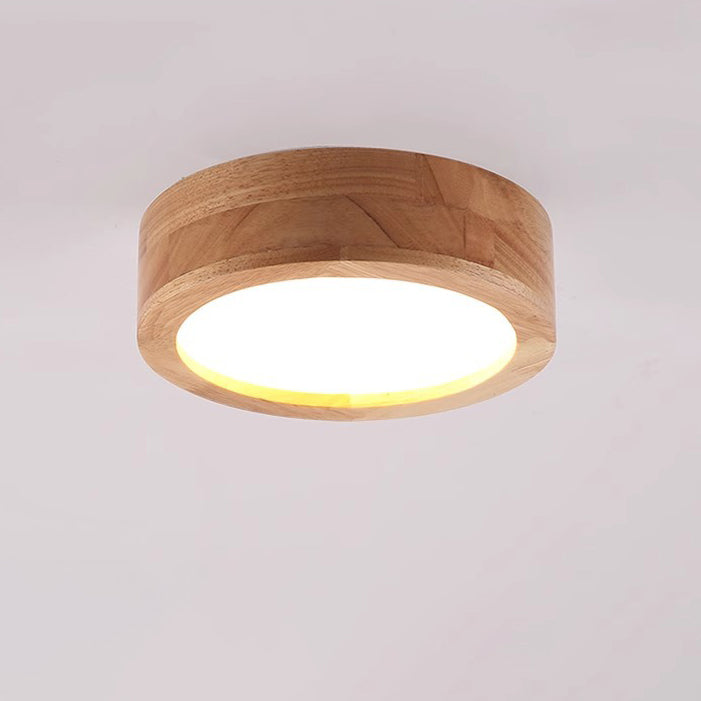 Modern Minimalist Round Wood Acrylic LED Ceiling Light Hallway Fixture