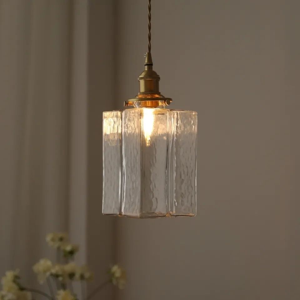 Vintage Brass Glass Pendant Light - 1-Light Fixture for Living Room