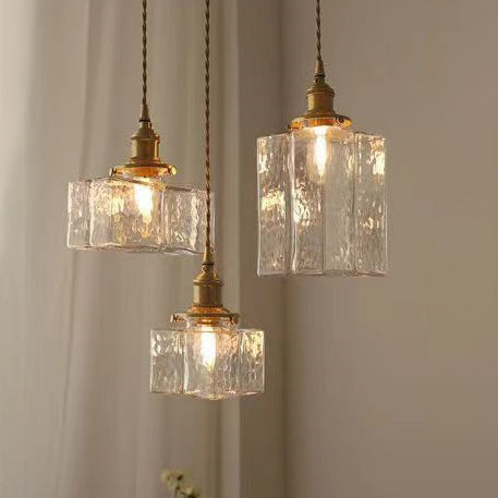Vintage Brass Glass Pendant Light - 1-Light Fixture for Living Room