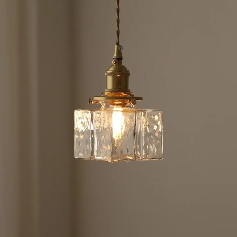 Vintage Brass Glass Pendant Light - 1-Light Fixture for Living Room