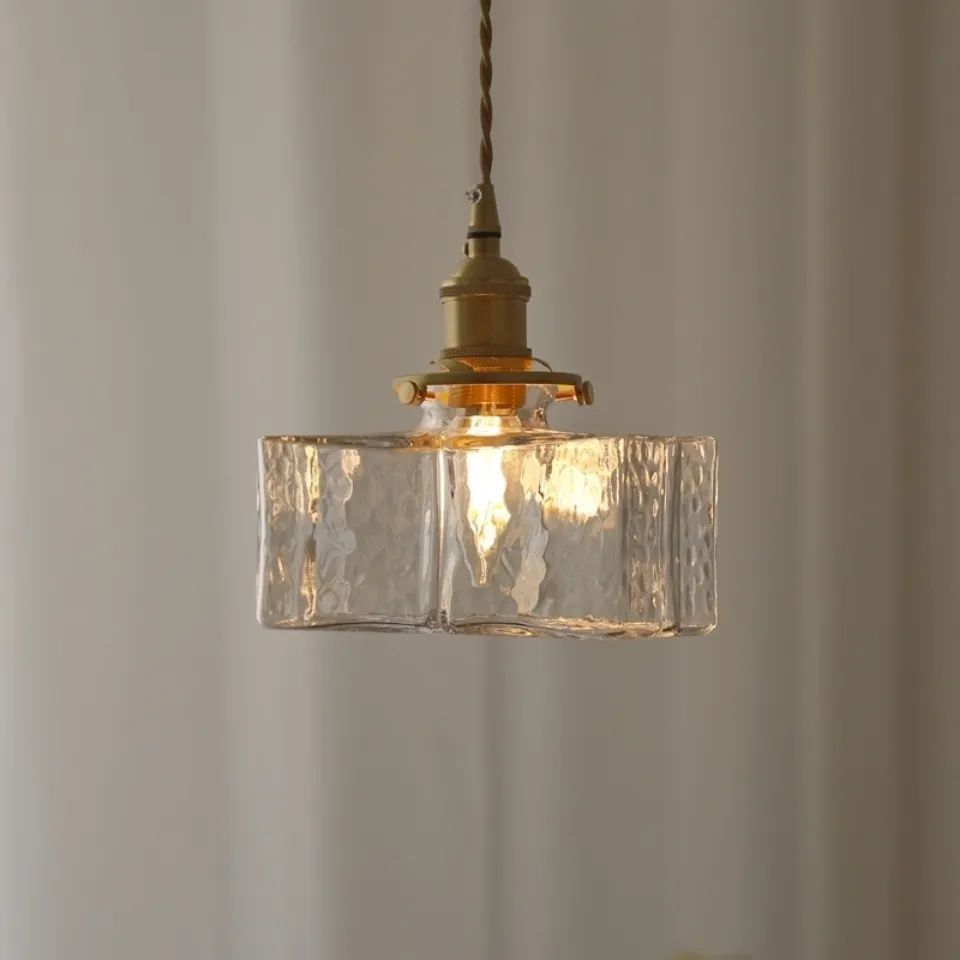 Vintage Brass Glass Pendant Light - 1-Light Fixture for Living Room