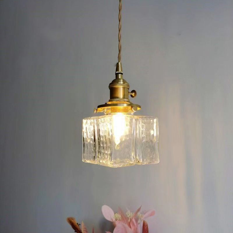 Vintage Brass Glass Pendant Light - 1-Light Fixture for Living Room