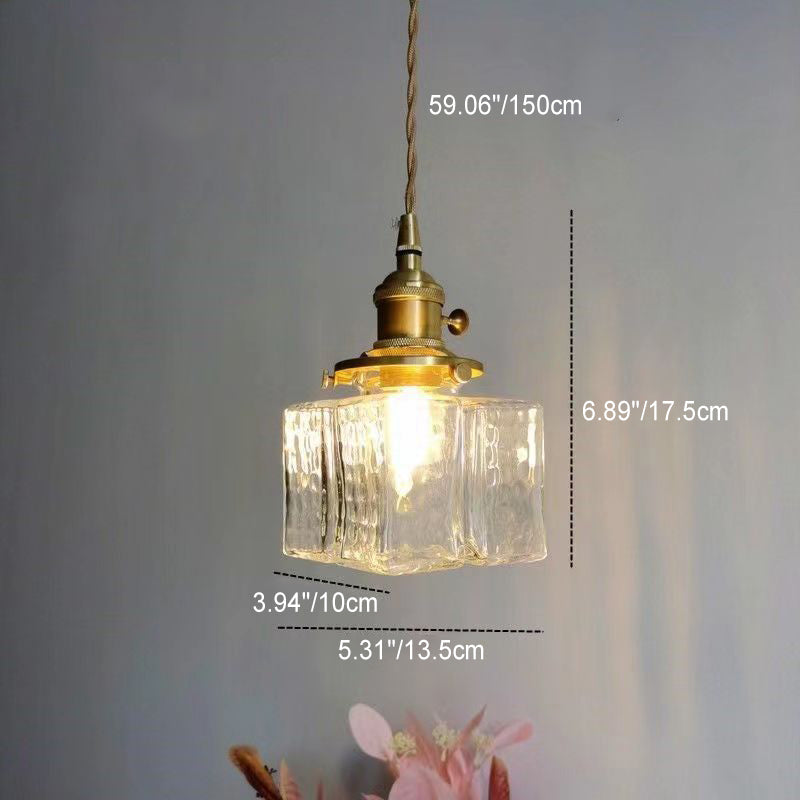 Vintage Brass Glass Pendant Light - 1-Light Fixture for Living Room