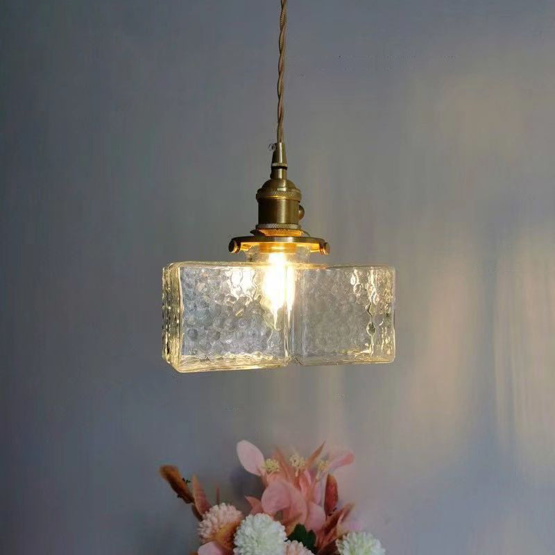 Vintage Brass Glass Pendant Light - 1-Light Fixture for Living Room