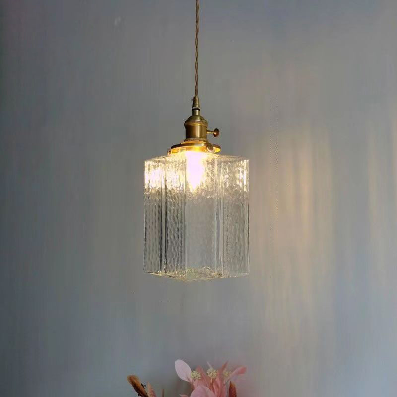 Vintage Brass Glass Pendant Light - 1-Light Fixture for Living Room