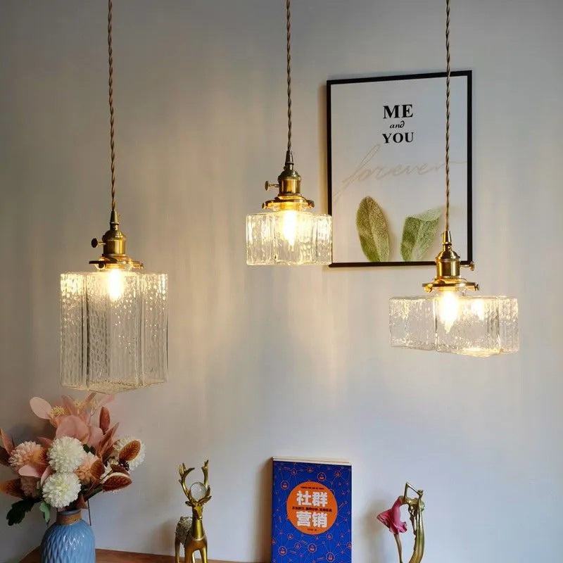 Vintage Brass Glass Pendant Light - 1-Light Fixture for Living Room