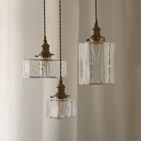 Vintage Brass Glass Pendant Light - 1-Light Fixture for Living Room