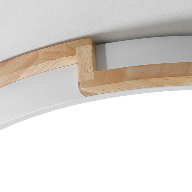 Contemporary Nordic LED Flush Mount Ceiling Light with Wood Iron Frame and Acrylic Shade for Bedroom