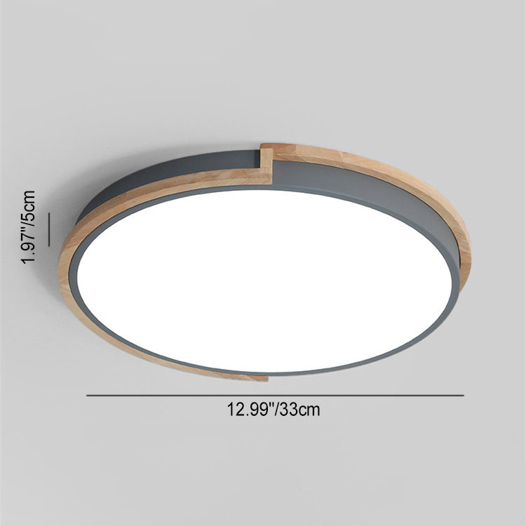 Contemporary Nordic LED Flush Mount Ceiling Light with Wood Iron Frame and Acrylic Shade for Bedroom