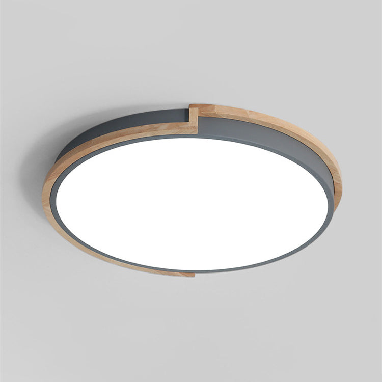 Contemporary Nordic LED Flush Mount Ceiling Light with Wood Iron Frame and Acrylic Shade for Bedroom