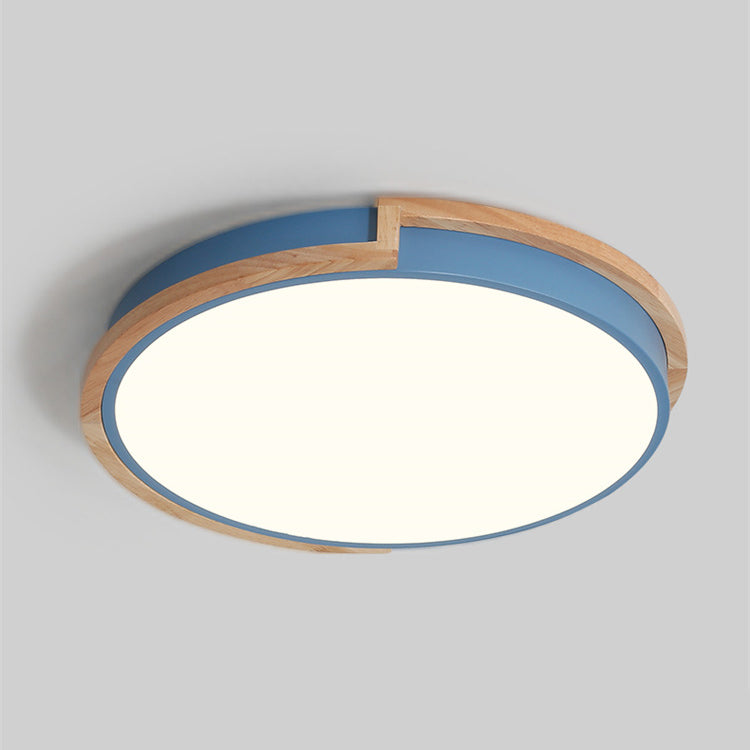 Contemporary Nordic LED Flush Mount Ceiling Light with Wood Iron Frame and Acrylic Shade for Bedroom