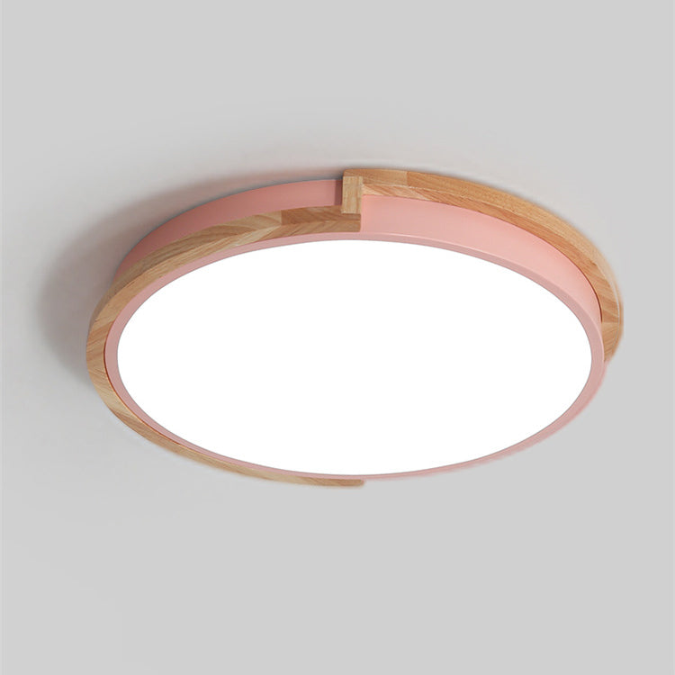 Contemporary Nordic LED Flush Mount Ceiling Light with Wood Iron Frame and Acrylic Shade for Bedroom