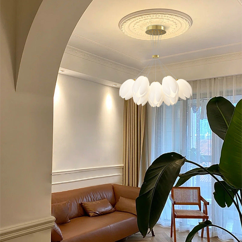 Contemporary Tulip Light Chandelier - Iron PE 7/13 for Living Room Elegance