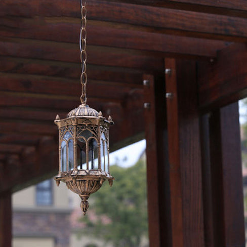 Vintage Waterproof Hexagonal Aluminum Acrylic Pendant Light for Outdoor Patio